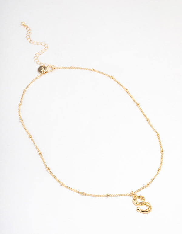 Letter 'S' Gold Plated Bamboo Initial Necklace