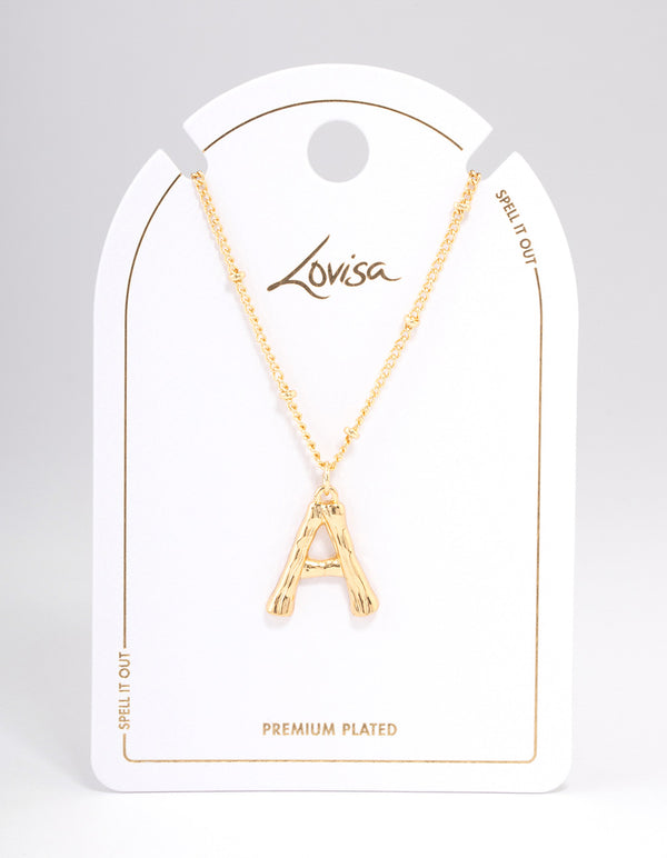 Letter 'A' Gold Plated Bamboo Initial Necklace