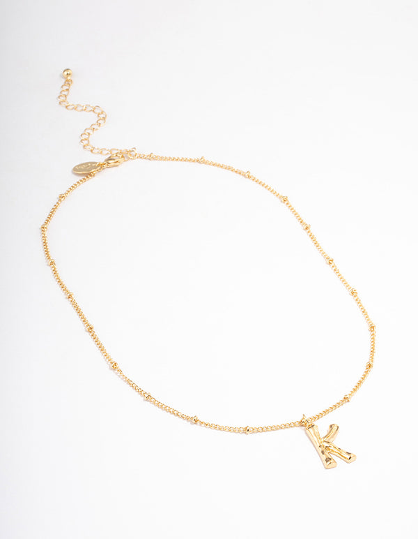Letter 'K' Gold Plated Bamboo Initial Necklace