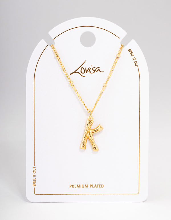 Letter 'K' Gold Plated Bamboo Initial Necklace