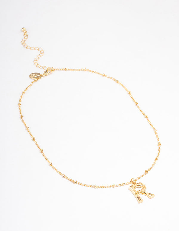 Letter 'R' Gold Plated Bamboo Initial Necklace