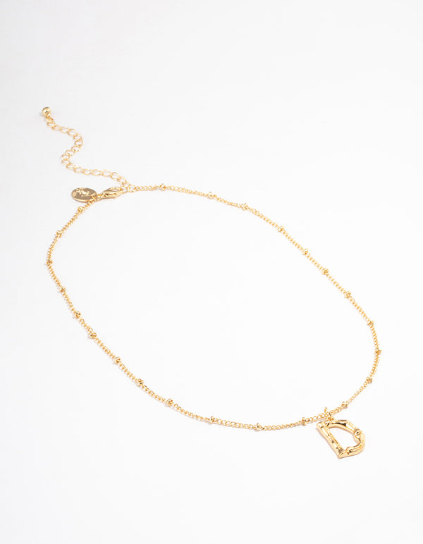 Letter 'D' Gold Plated Bamboo Initial Necklace