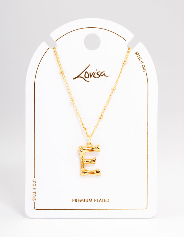 Letter 'E' Gold Plated Bamboo Initial Necklace