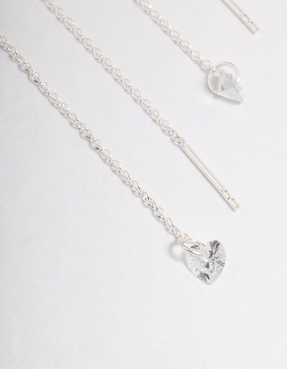 Sterling Silver Cubic Zirconia Heart Threader Earrings