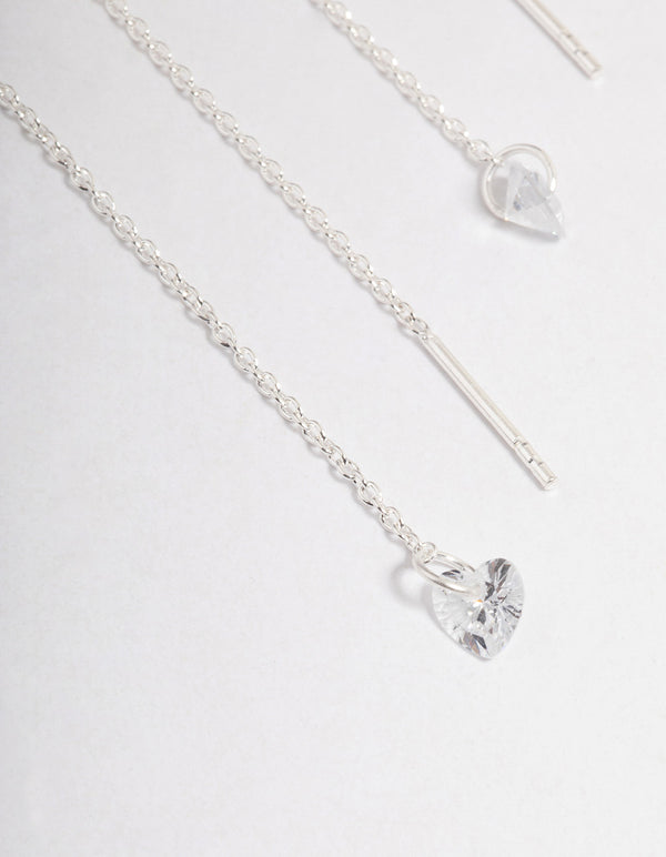 Sterling Silver Cubic Zirconia Heart Threader Earrings