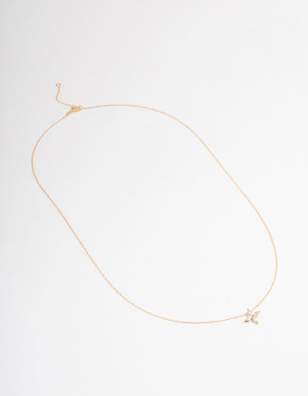 Gold Plated Sterling Silver Marquise Flower Cubic Zirconia Necklace