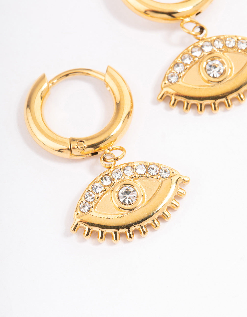 Waterproof Gold Plated Stainless Steel Diamante Evil Eye Drop Huggie Hoops
