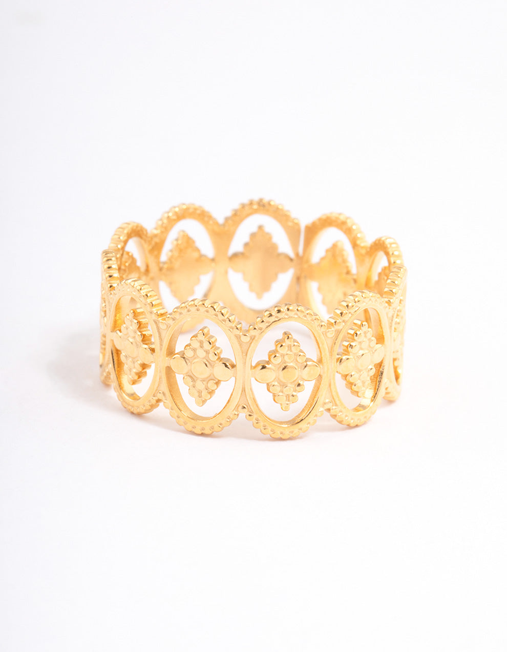 Waterproof Gold Plated Stainless Steel Oval Boho Detailed Ring