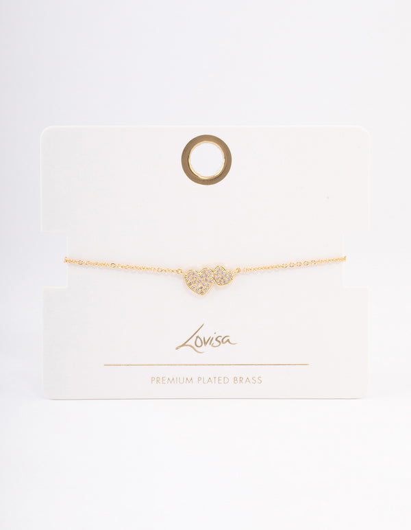 Gold Plated Double Hearts Toggle Bracelet