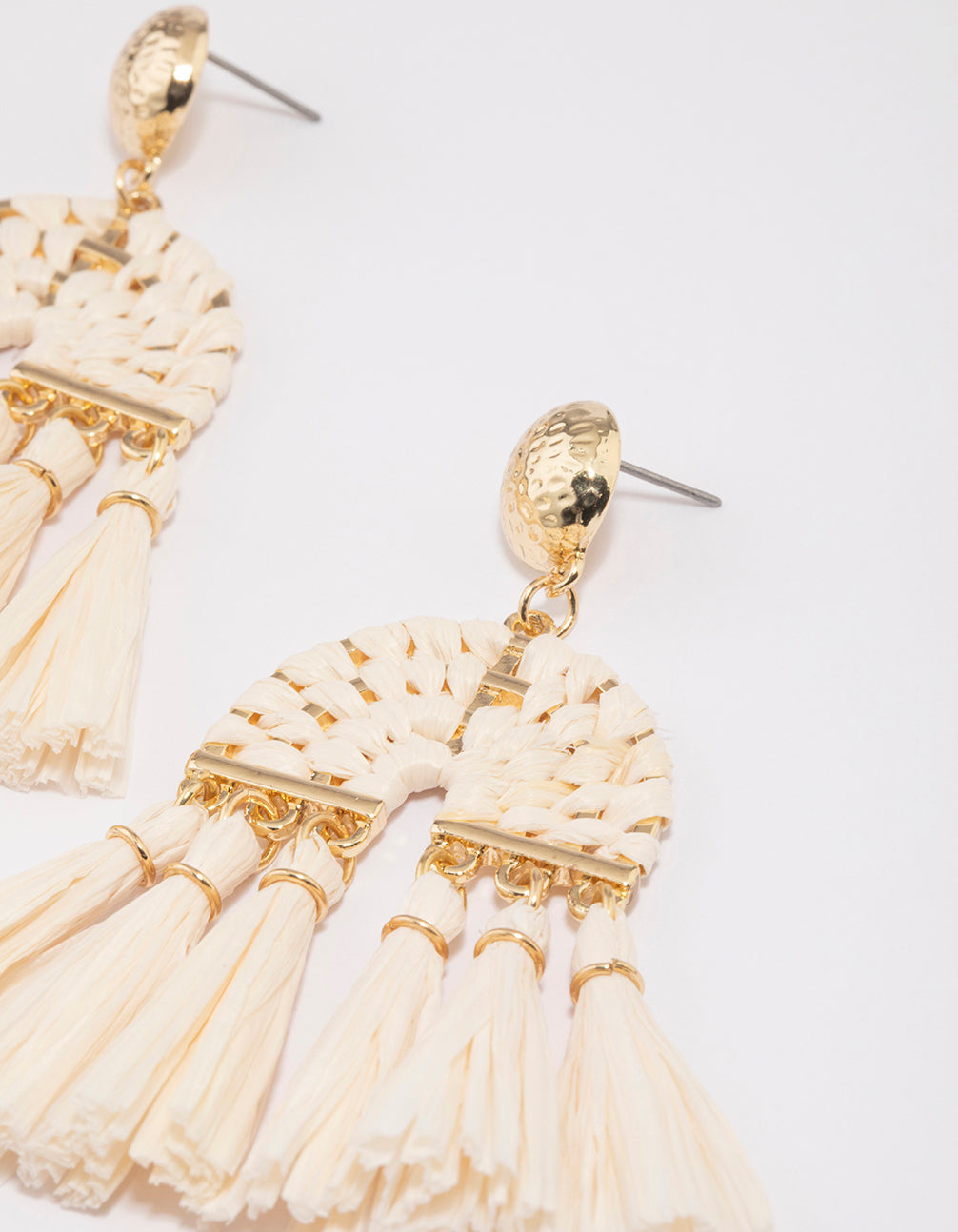 Gold Raffia Tassel Drop Earrings
