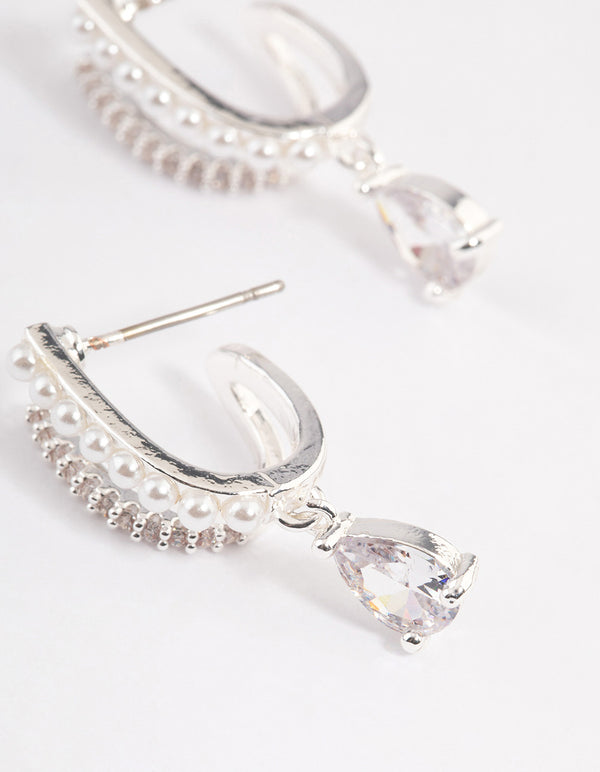 Silver Plated Cubic Zirconia Pearl Drop Earrings
