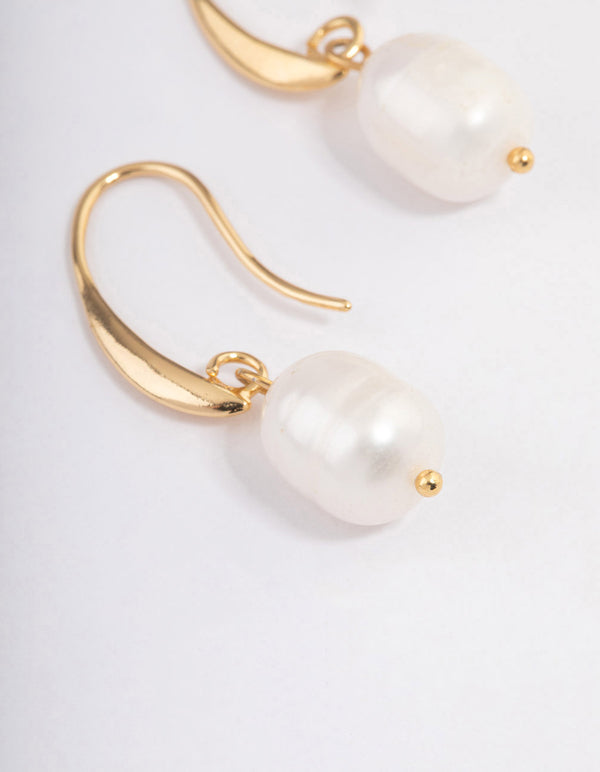 Gold Plated Freshwater Pearl Medium Hook Drop Earrings