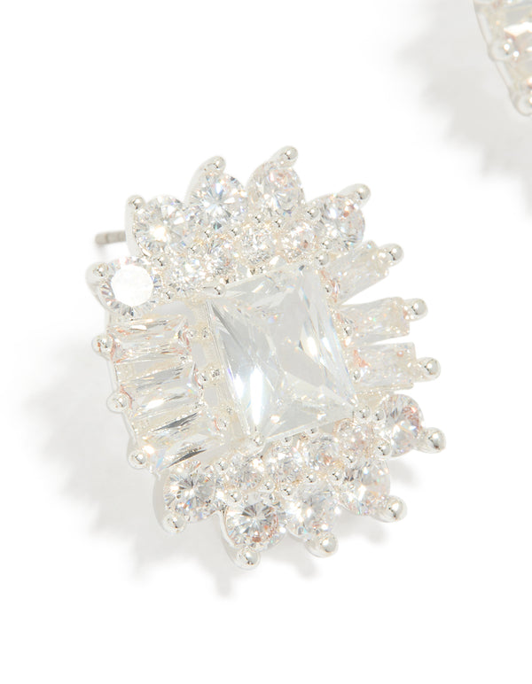 Silver Plated Statement Cubic Zirconia Stud Earrings