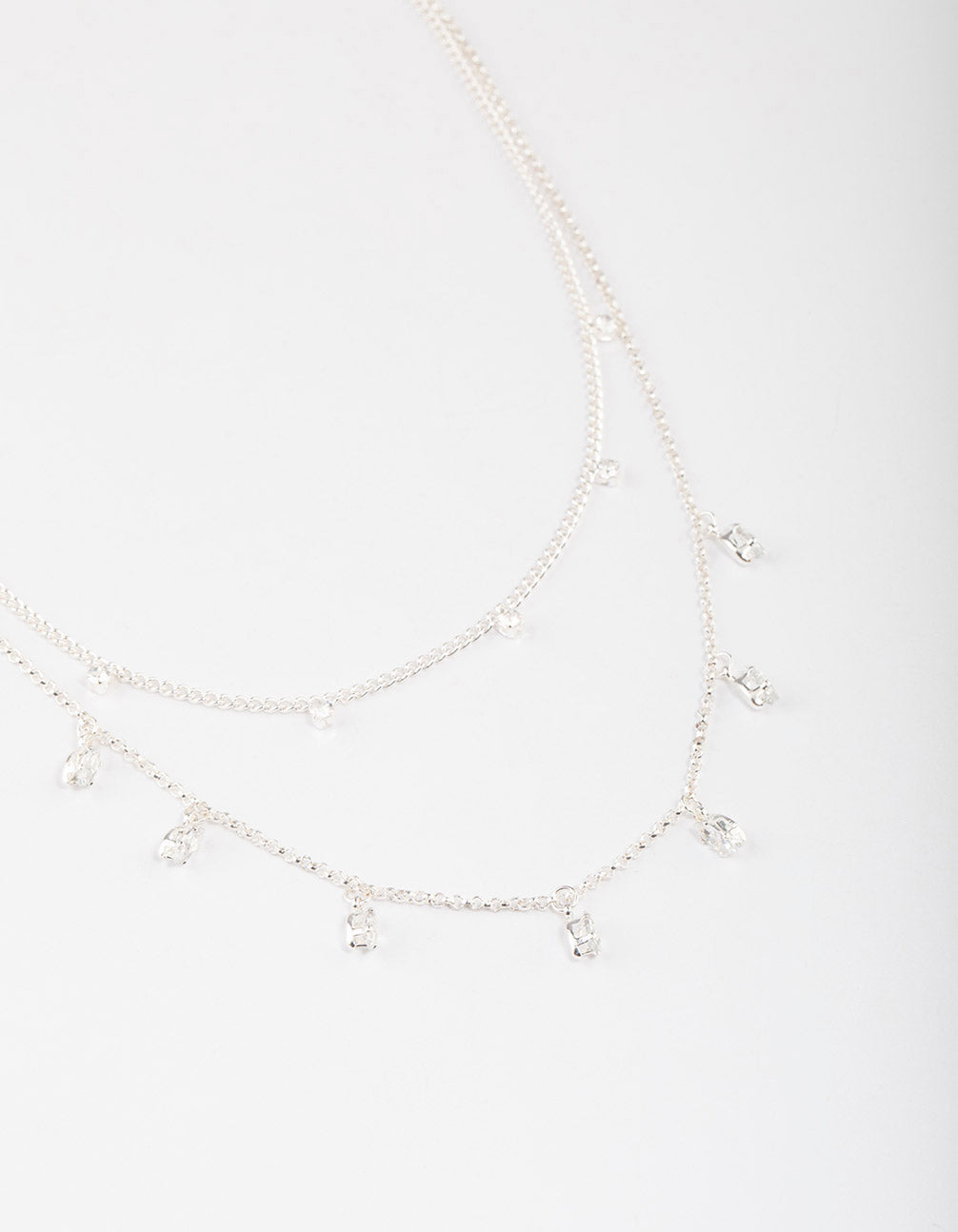 Silver Plated Dainty Cubic Zirconia Drop Layered Necklace