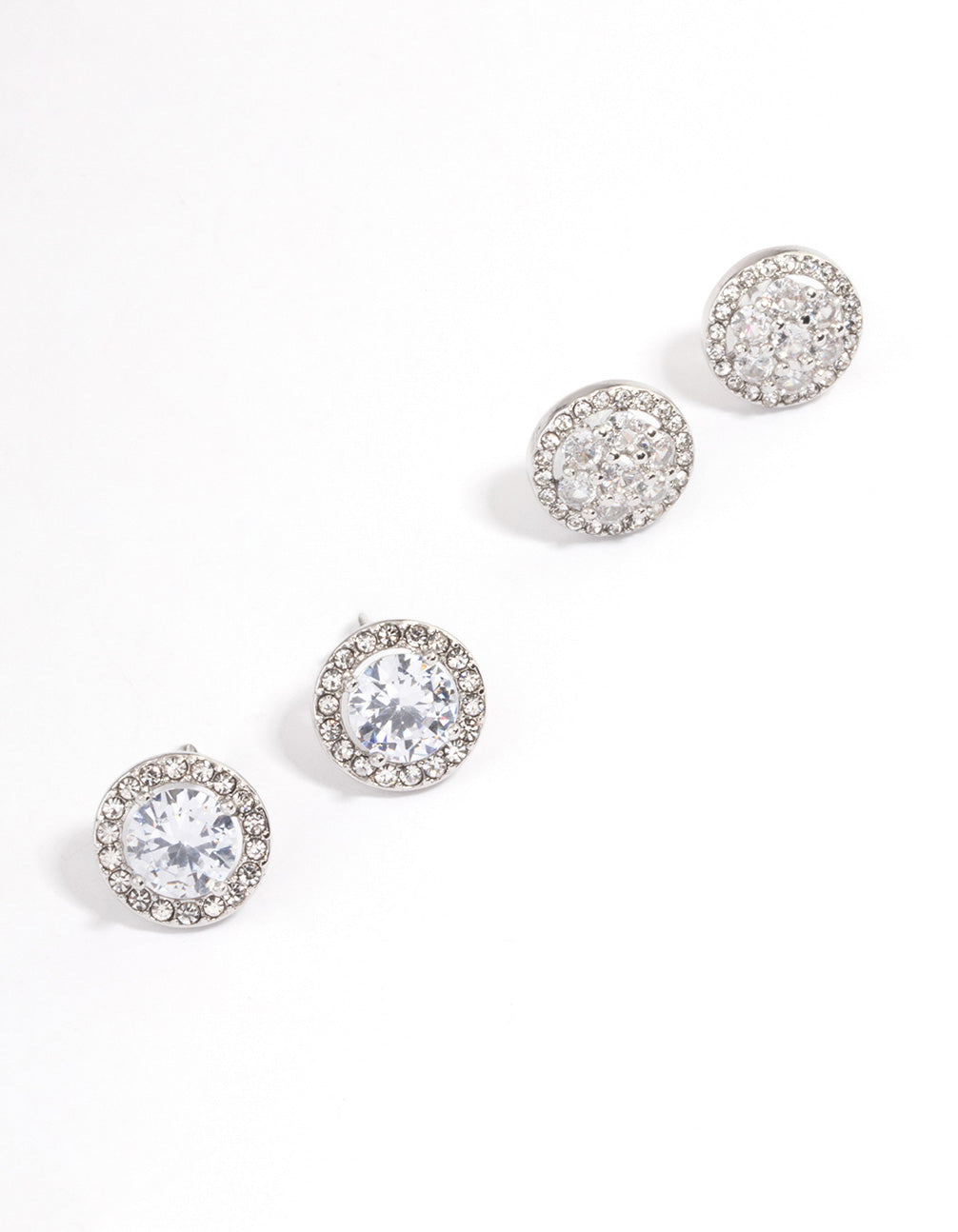 Silver Round & Flower Halo Earrings Pack