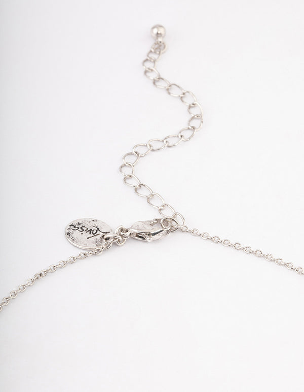 Burnish Silver Diamante Cross Sword Necklace
