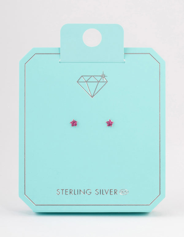 Sterling Silver Pave Star Stud Earrings