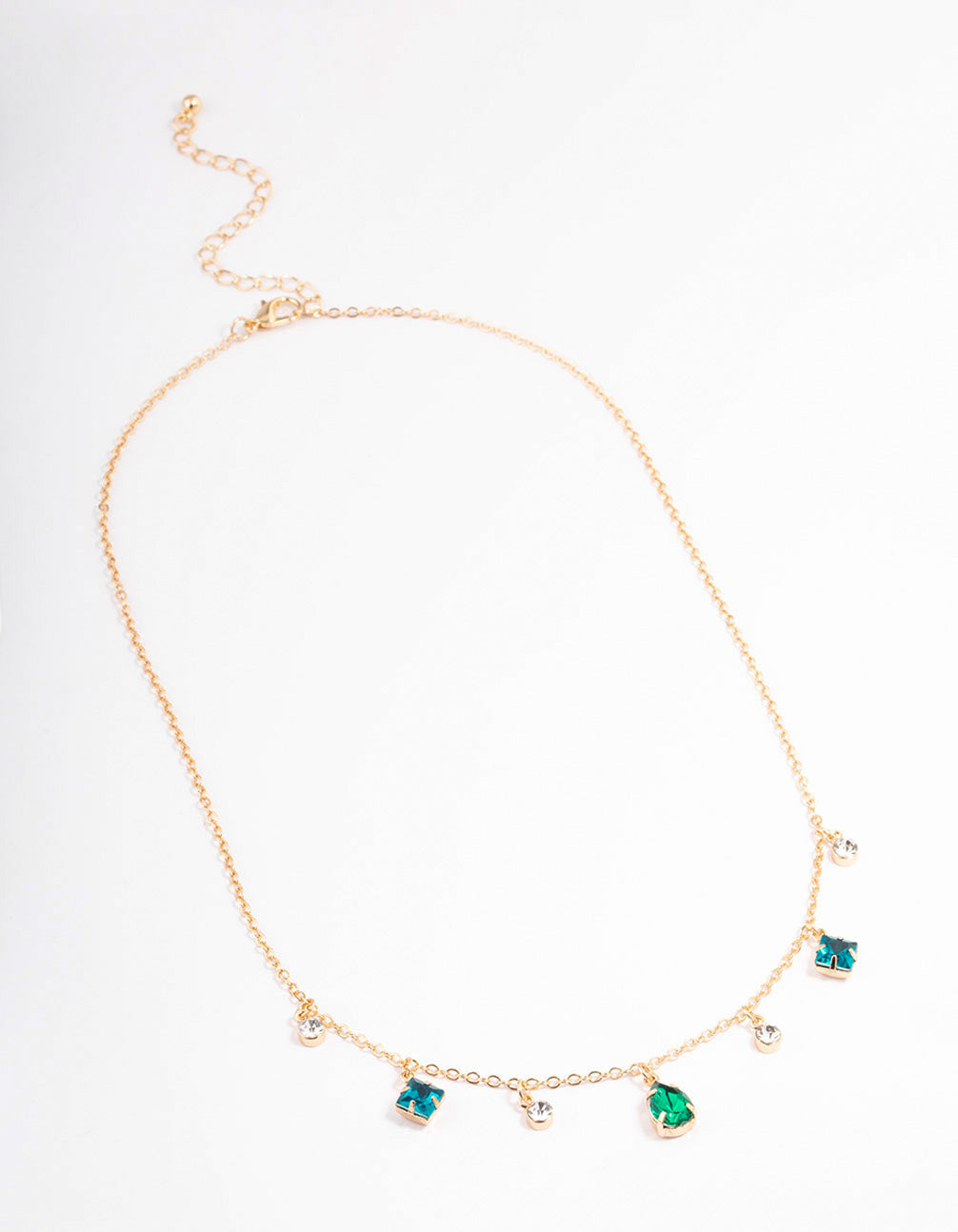 Gold Pear Stone Square Necklace