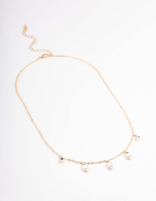 Gold Marquise Station Drop Necklace