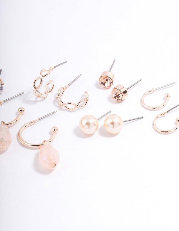 Rose Gold Flower & Facet Earrings 8-Pack