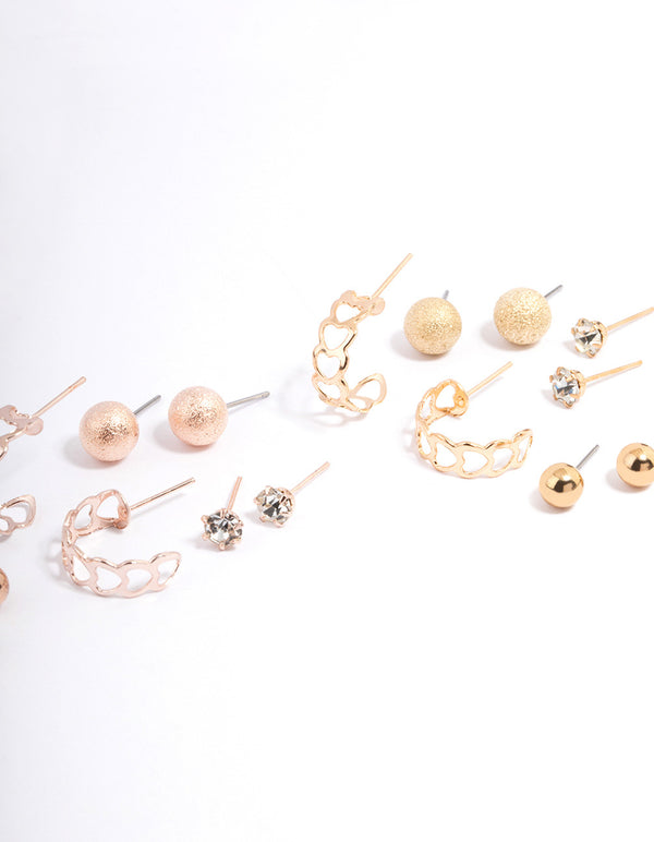 Mixed Metal Heart & Sunblast Earring 12-Pack