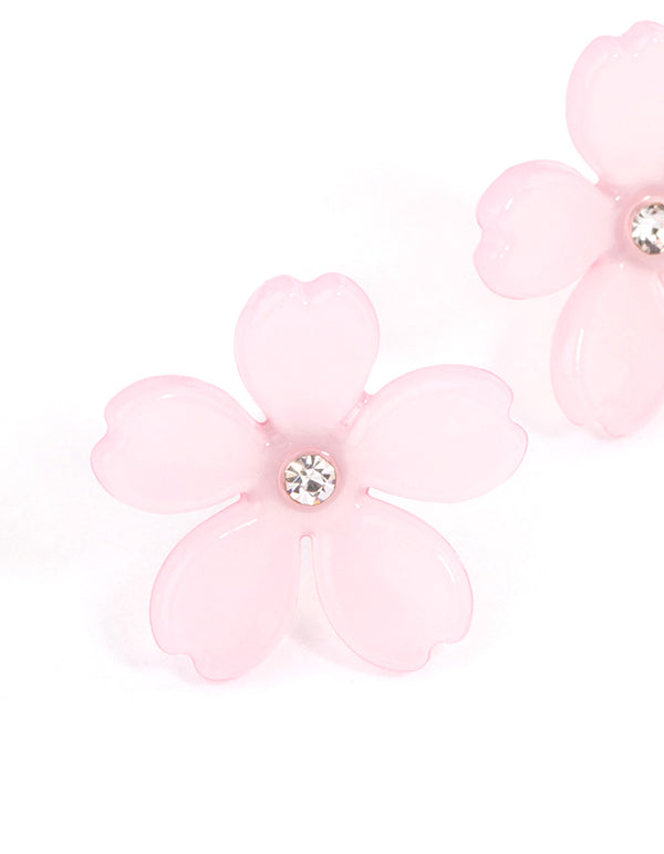 Pink Diamante Large Flower Stud Earrings