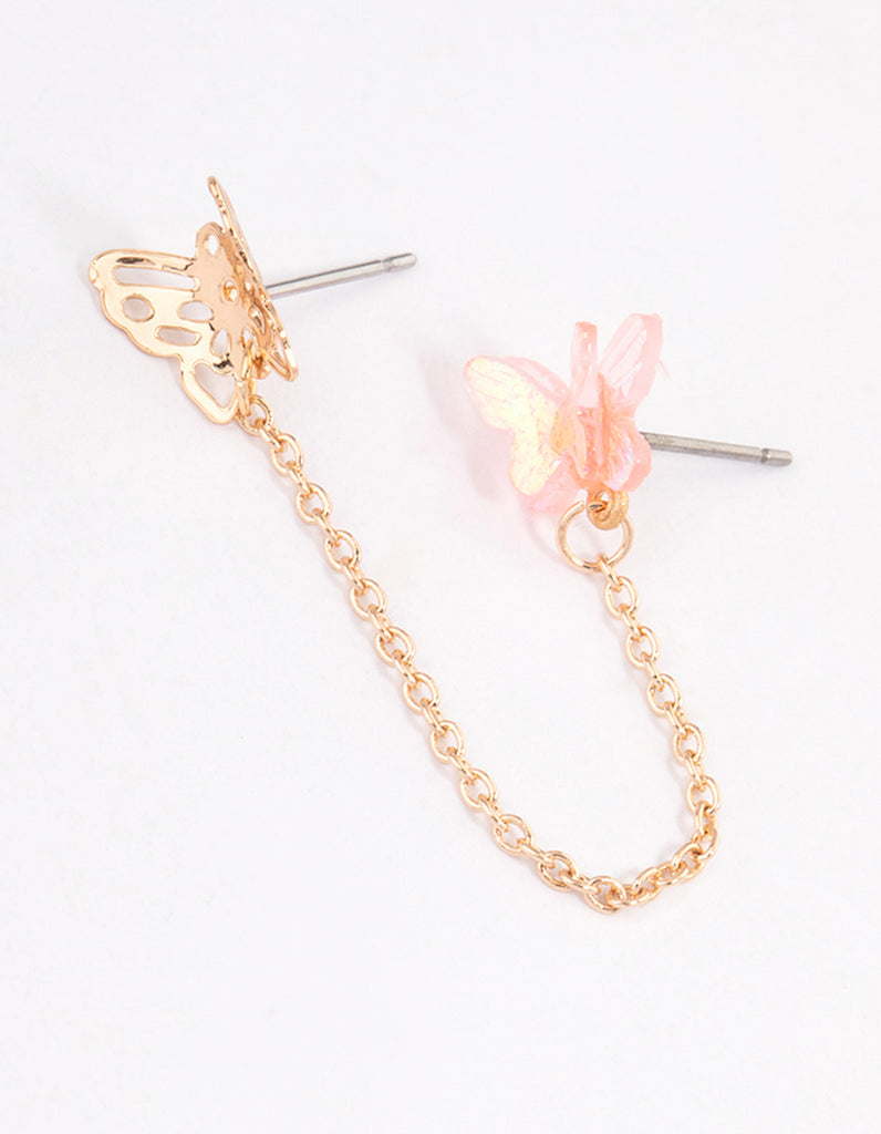 Gold Double Butterfly Chain Earrings Lovisa - Main Image
