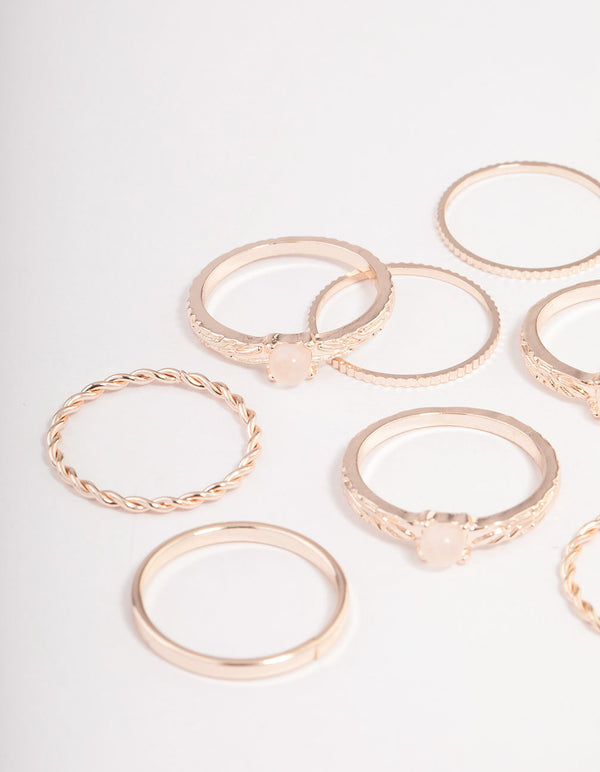 Rose Gold Rose Quartz Textured Ring Stack
