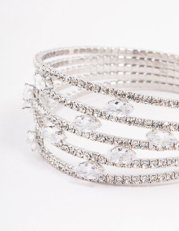 Silver Cubic Zirconia Marquise Cupchain Bangle