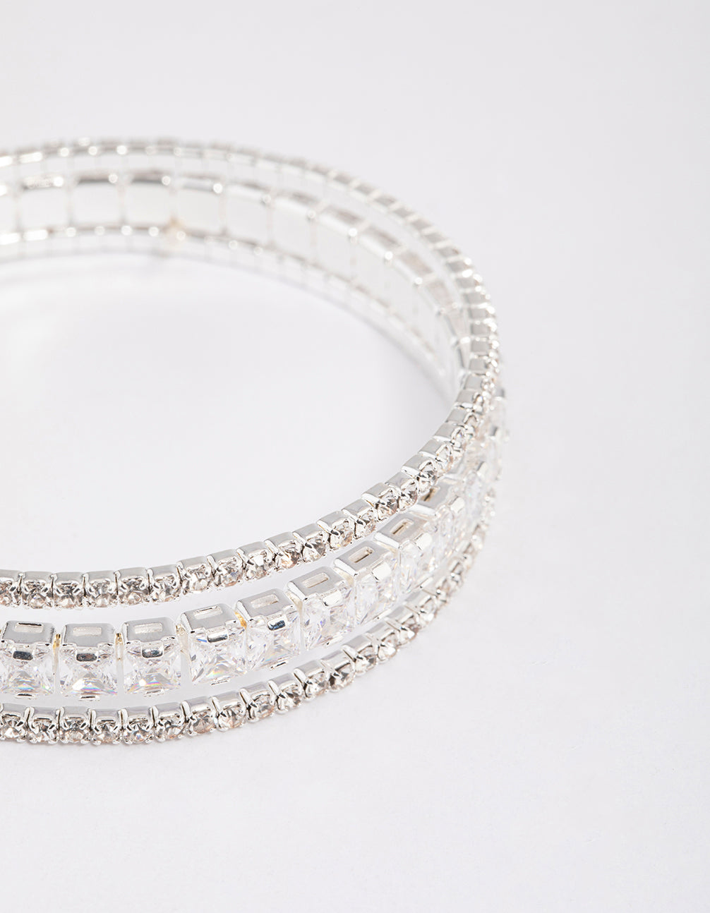 Silver Cubic Zirconia Trio Layer Cuff Bangle
