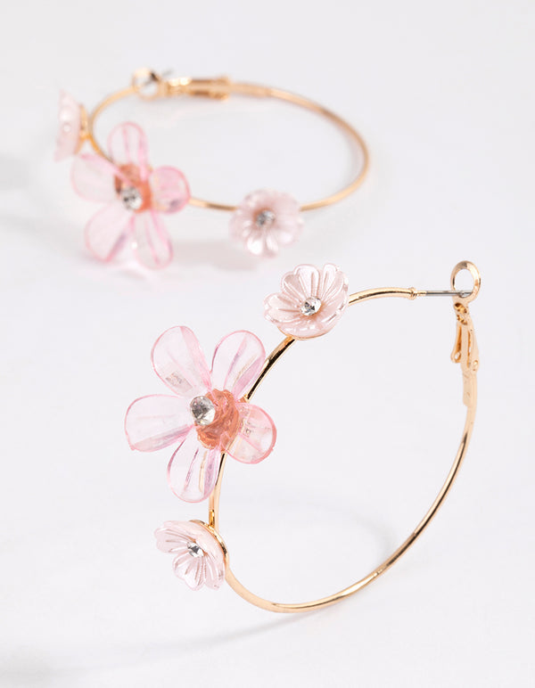 Pink Pretty Triple Flower Hoop Earrings