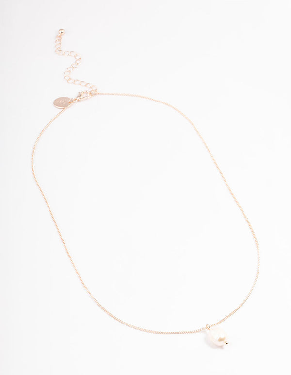 Rose Gold Freshwater Pearl Drop Necklace