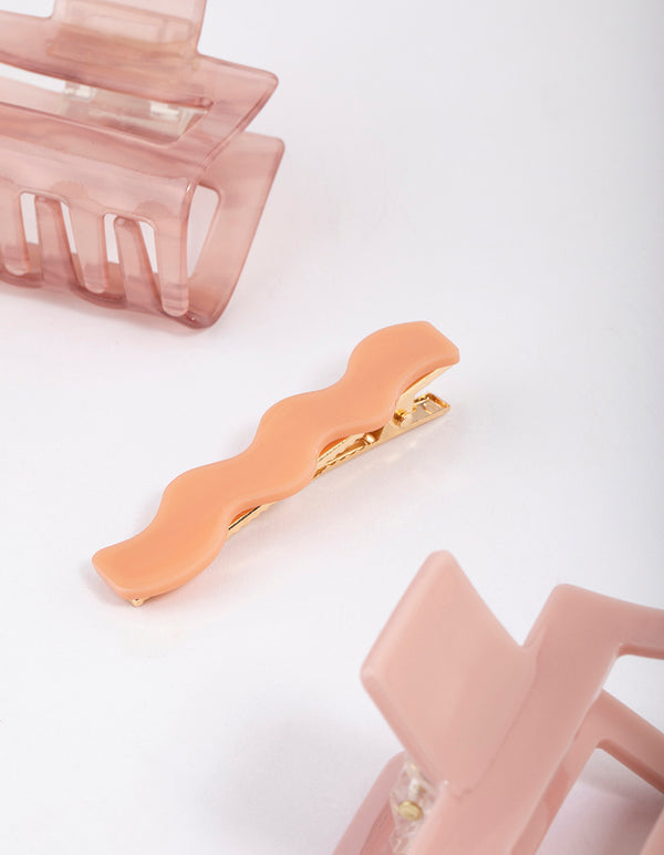 Blush Acrylic Squiggle Claw Clip Pack