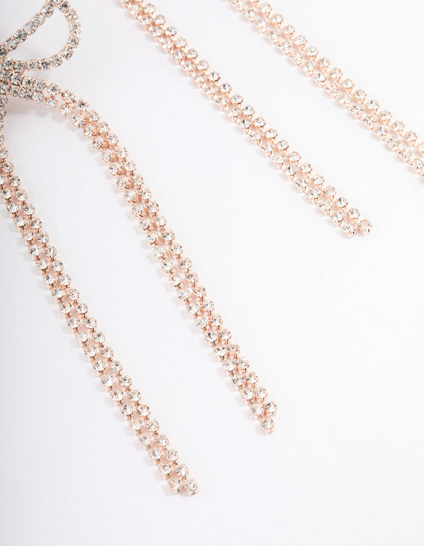 Rose Gold Big Bow Diamante Drop Earrings