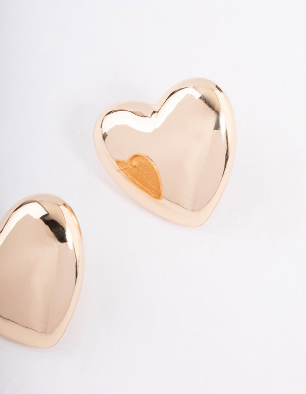 Gold Smooth Heart Stud Earrings