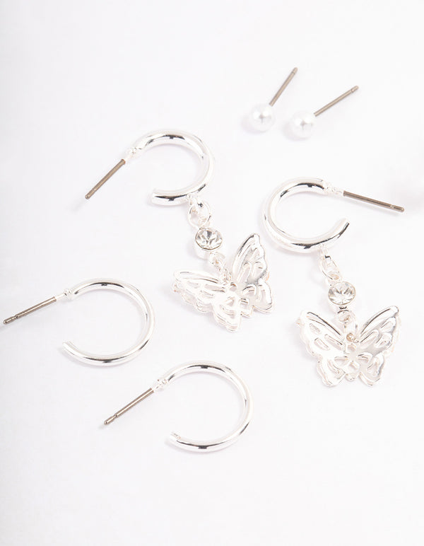 Silver Charm & Pearl Stud Earrings 6-Pack