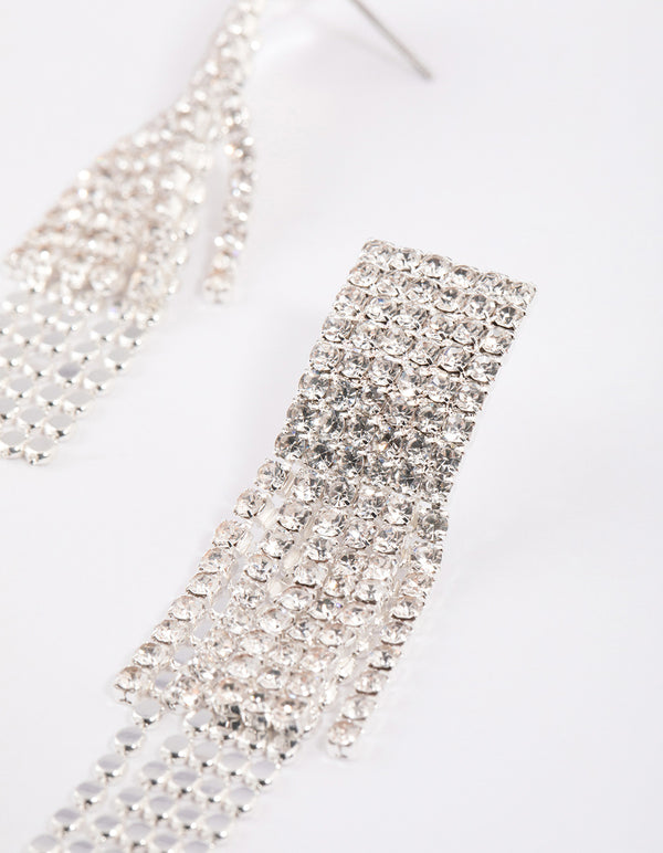 Silver Layered Diamante Chainmail Drop Earrings