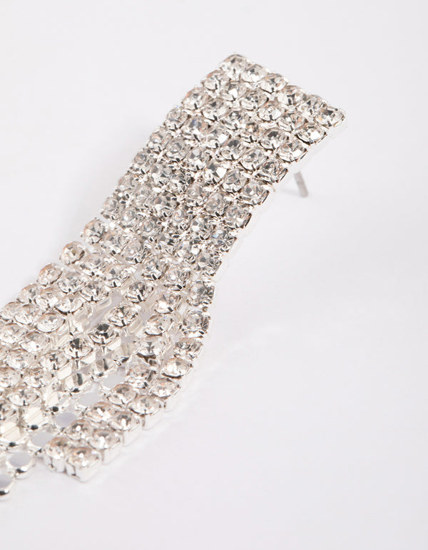 Silver Layered Diamante Chainmail Drop Earrings