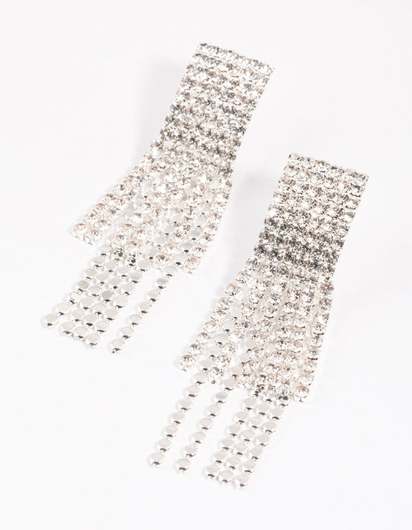 Silver Layered Diamante Chainmail Drop Earrings