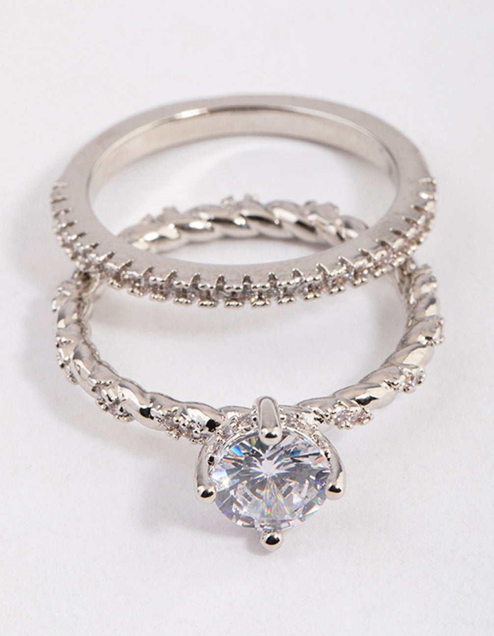 Silver Double Stack Rope Ring Set