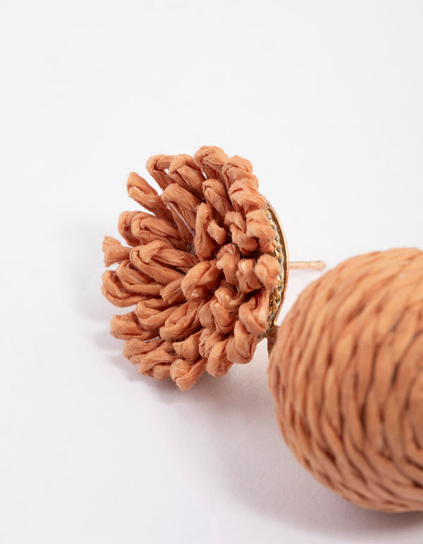 Gold Raffia Flower Ball Earrings