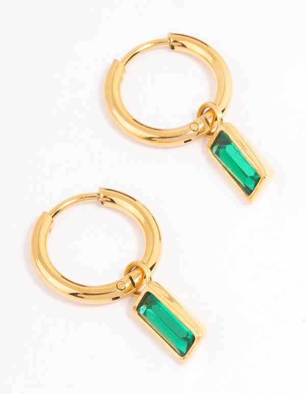 Waterproof Gold Plated Stainless Steel Classic Baguette Huggie Earrings