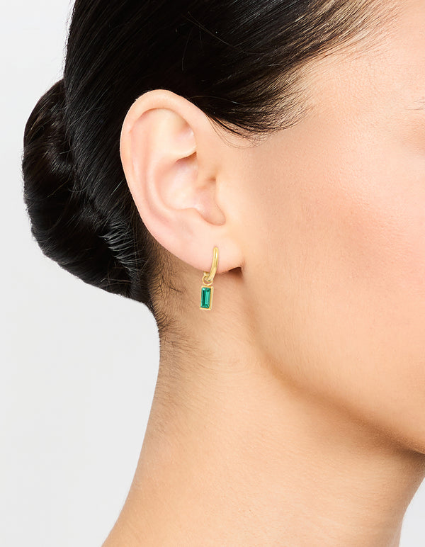 Waterproof Gold Plated Stainless Steel Classic Baguette Huggie Earrings