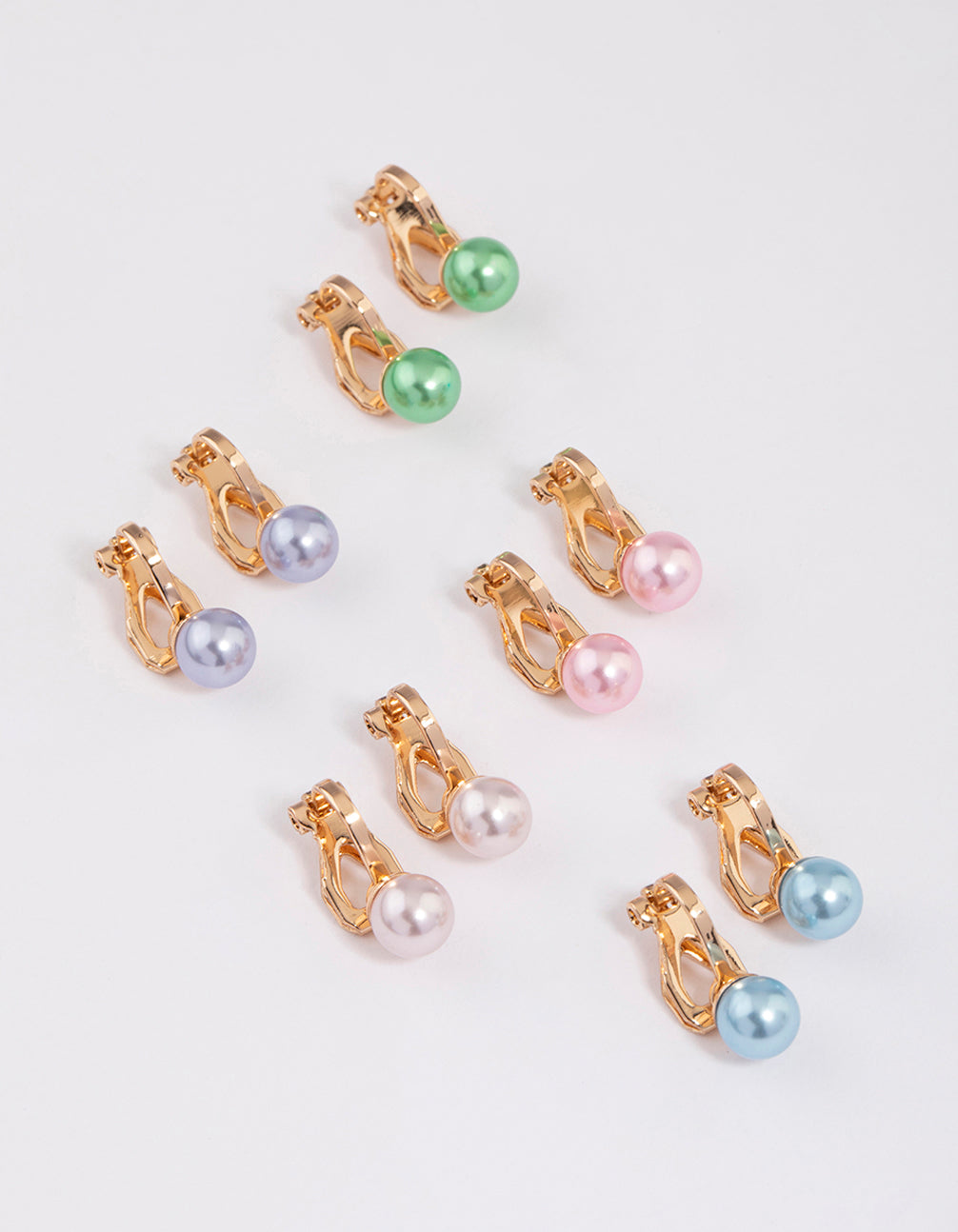 Colourful Pastel Pearl Clip On Earrings 5-Pack