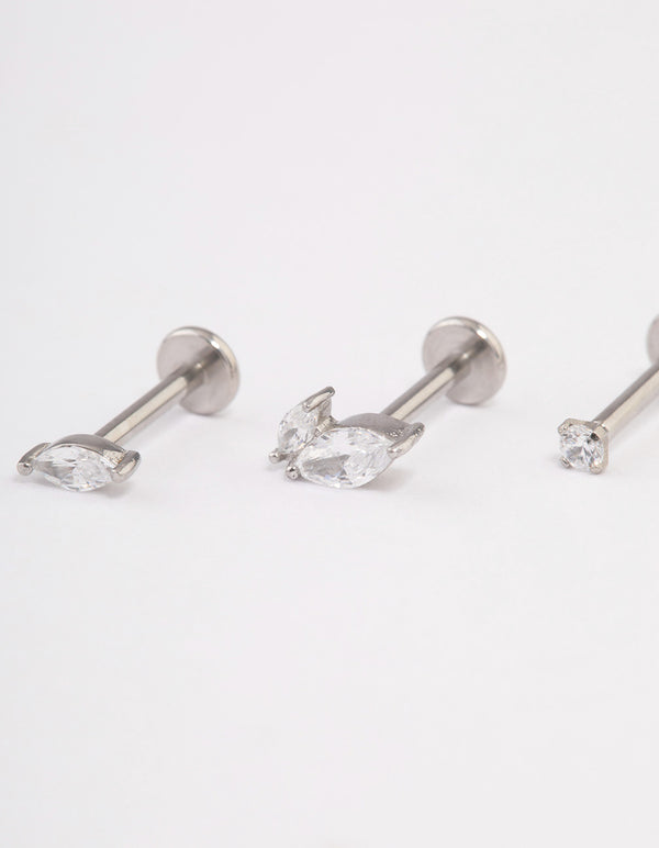 Surgical Steel Cubic Zirconia Leaf Threadless Flat Back Studs Pack