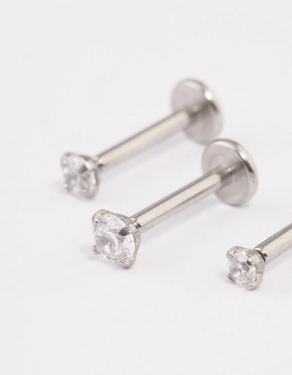 Surgical Steel Cubic Zirconia Threadless Flat Back Studs Pack
