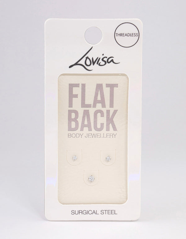 Surgical Steel Cubic Zirconia Threadless Flat Back Studs Pack