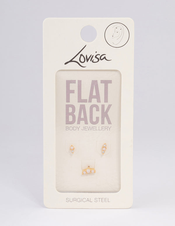 Gold Plated Surgical Steel Pearl Flat Back Pack