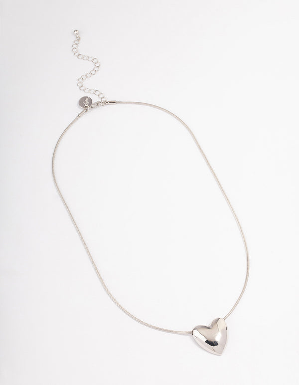 Silver Large Plain Heart Pendant Necklace
