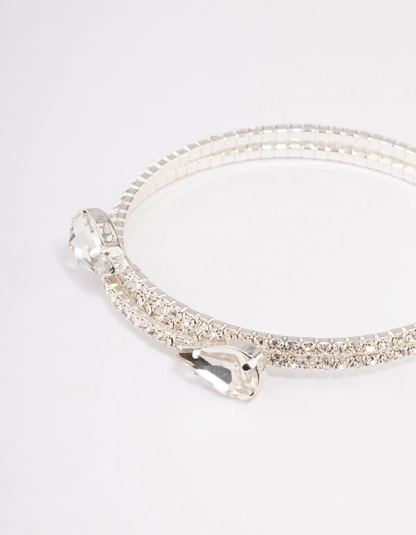 Silver Diamante Pearl Double Row Bangle